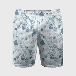 Мужские спортивные шорты Мемфис синий с серым клетчатый геометрический узор