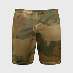 Шорты спортивные мужские Капибара - камуфляж, цвет: 3D-принт