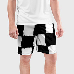 Шорты спортивные мужские Черные квадраты в виде шахматной доски, цвет: 3D-принт — фото 2
