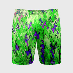 Шорты спортивные мужские Ярко-зелёный стекающая абстаркция, цвет: 3D-принт