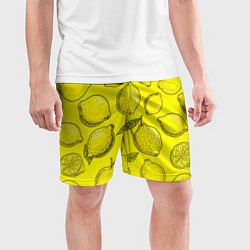 Шорты спортивные мужские Яркий лимонный узор - паттерн, цвет: 3D-принт — фото 2