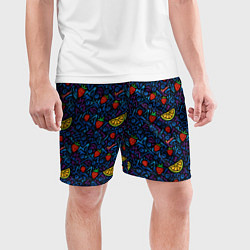 Шорты спортивные мужские Лимон и клубника паттерн, цвет: 3D-принт — фото 2