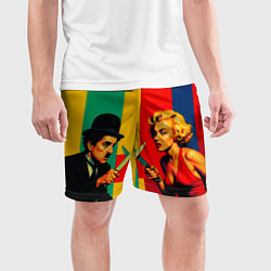 Шорты спортивные мужские Чарли Чаплин против Мэрилин Монро поп-арт, цвет: 3D-принт — фото 2