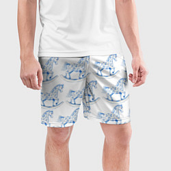Шорты спортивные мужские Лошадка качалка гжель, цвет: 3D-принт — фото 2