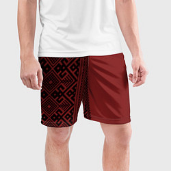 Шорты спортивные мужские Узоры славянские в красном цвете, цвет: 3D-принт — фото 2