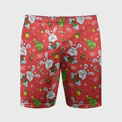 Шорты спортивные мужские Новогодний паттерн с зайчиком, цвет: 3D-принт
