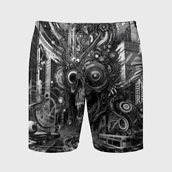 Шорты спортивные мужские Cyber urban skull - ai art fantasy, цвет: 3D-принт