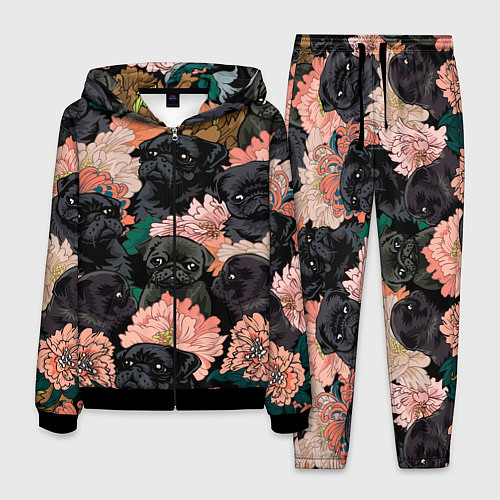 Мужской костюм Мопсы и Цветы / 3D-Черный – фото 1