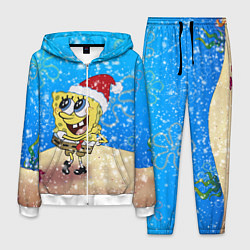 Костюм мужской НОВОГОДНИЙ ГУБКА БОБ КВАДРАТНЫЕ ШТАНЫ, цвет: 3D-белый