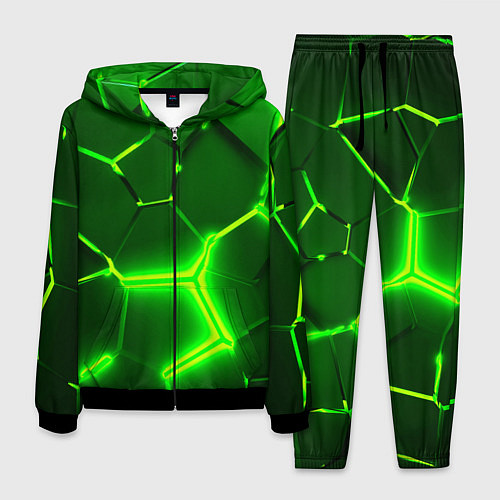 Мужской костюм 3D ПЛИТЫ НЕОН NEON GREEN HEXAGON РАЗЛОМ / 3D-Черный – фото 1