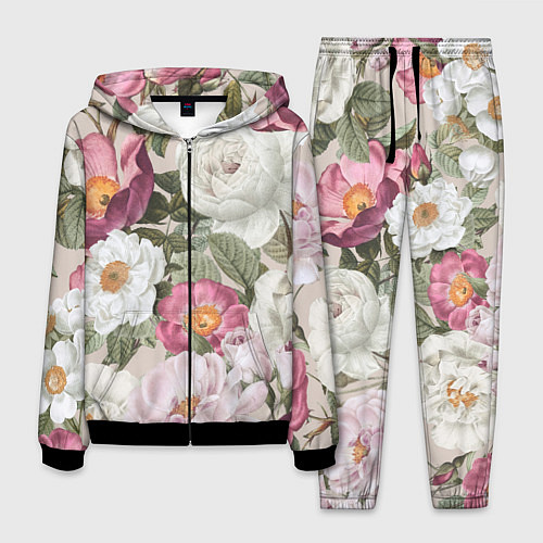 Мужской костюм Цветы Розовый Сад Пион и Роз / 3D-Черный – фото 1
