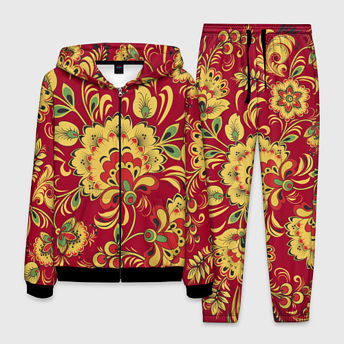 Мужской костюм Хохломская Роспись Цветы На красном Фоне / 3D-Черный – фото 1