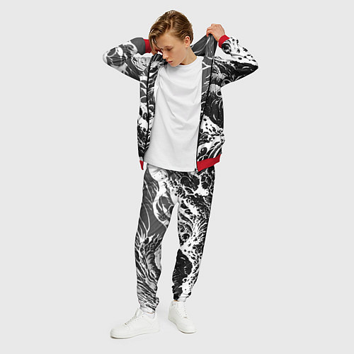 Мужской костюм Черно-белые волны / 3D-Красный – фото 3