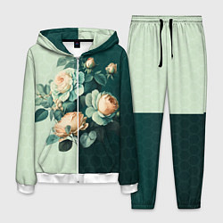 Костюм мужской Розы на зеленом фоне, цвет: 3D-белый