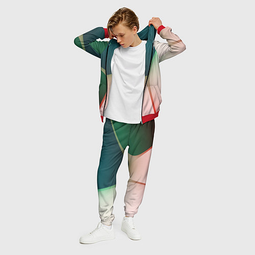 Мужской костюм Абстрактные зелёные и розовые пластины / 3D-Красный – фото 3