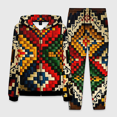 Мужской костюм Русский узор крестиком / 3D-Черный – фото 1