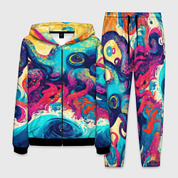 Мужской костюм Разноцветный осьминог на волнах красок