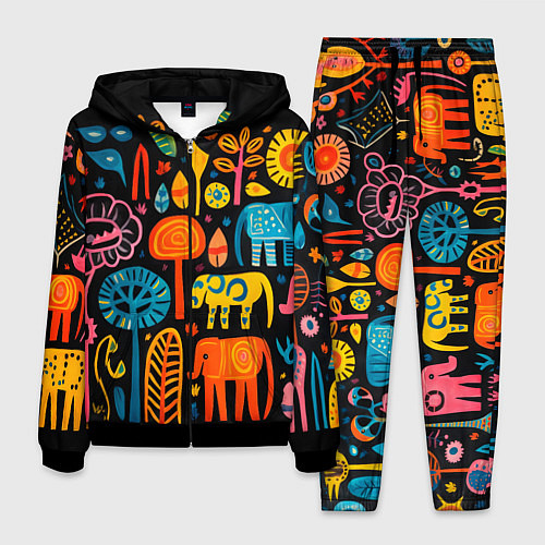 Мужской костюм Африканский узор со слонами - нейросеть / 3D-Черный – фото 1