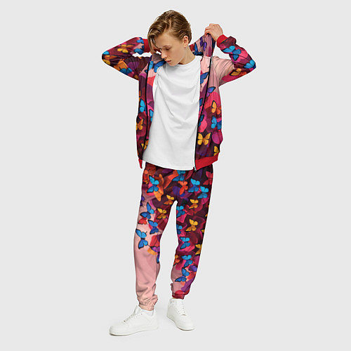 Мужской костюм Разноцветные бабочки - розовые цветы / 3D-Красный – фото 3