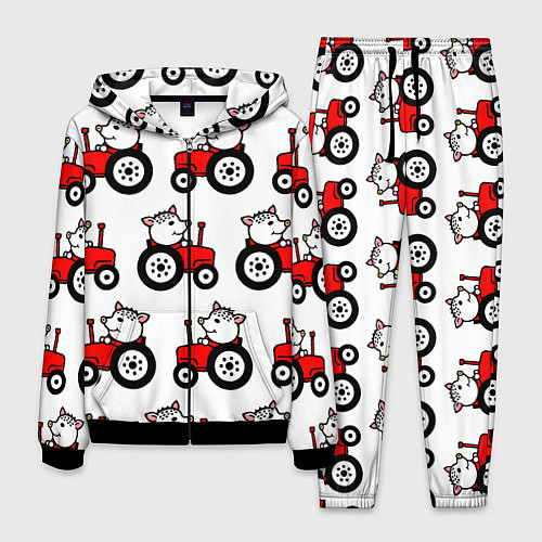 Мужской костюм Поросенок Пётр на красном тракторе / 3D-Черный – фото 1