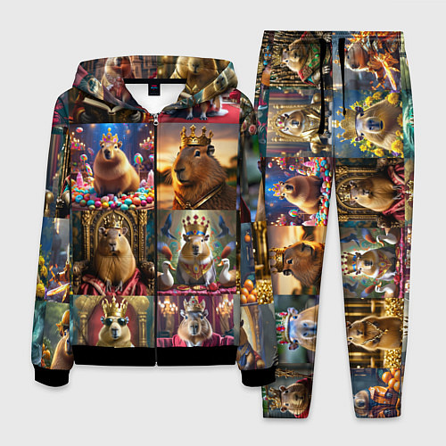 Мужской костюм Коллаж капибара король в короне / 3D-Черный – фото 1