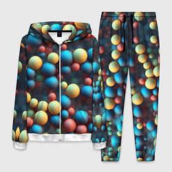 Костюм мужской Разноцветные шарики молекул, цвет: 3D-белый