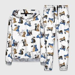 Мужской костюм Котики и шахматы белый