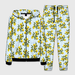 Костюм мужской Ветка летних лимонов - голубые полосы, цвет: 3D-черный
