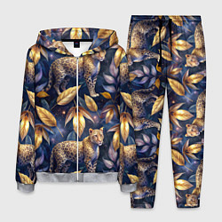 Мужской костюм Леопард с золотыми листьями паттерны