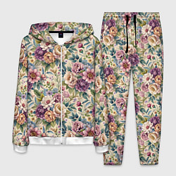 Костюм мужской Нежные цветочные мотивы паттерны, цвет: 3D-белый