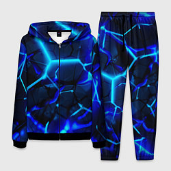 Костюм мужской Яркие голубые неоновые плиты в разломе, цвет: 3D-черный