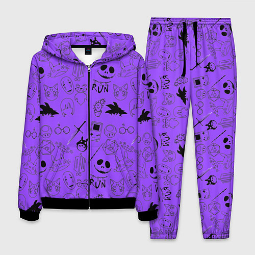 Мужской костюм Хэллоуин узор на фиолетовом фоне / 3D-Черный – фото 1