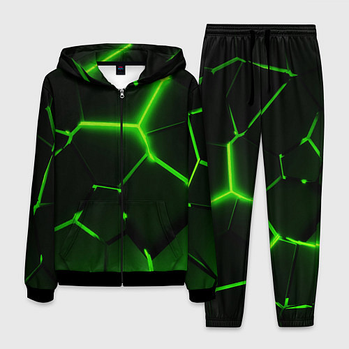 Мужской костюм Темные зеленые неоновые плиты в разломе / 3D-Черный – фото 1