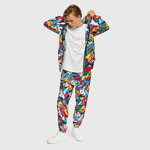 Мужской костюм Геометрический паттерн с котятами - нейросеть / 3D-Красный – фото 3