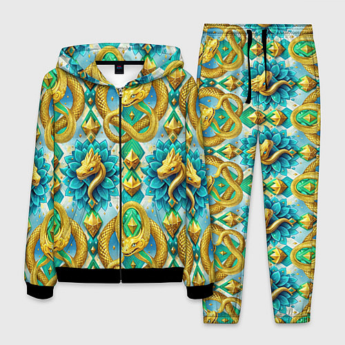 Мужской костюм Золотистые змеи и цветы / 3D-Черный – фото 1