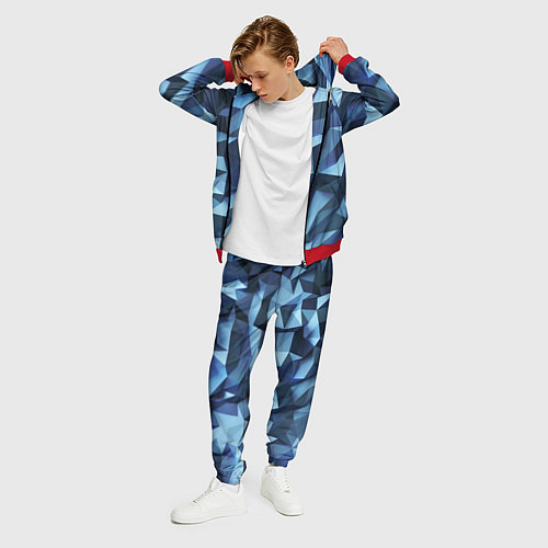 Мужской костюм Искаженная синяя геометрия / 3D-Красный – фото 3