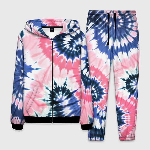 Мужской костюм Розово синий тай дай - разводы краски на белом фон / 3D-Черный – фото 1