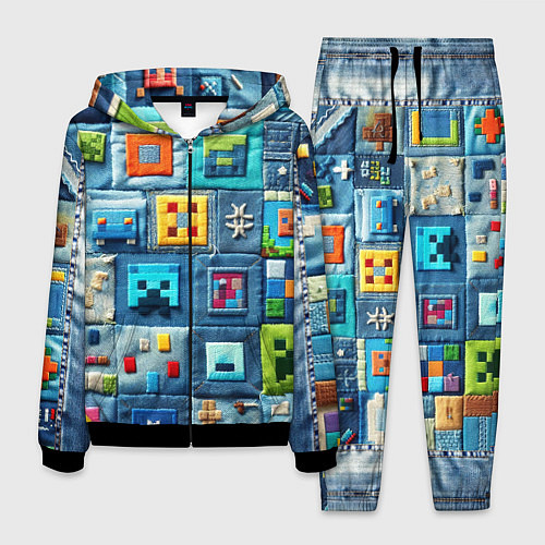 Мужской костюм Minecraft на пэчворк дениме / 3D-Черный – фото 1