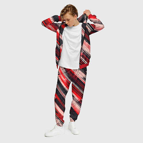 Мужской костюм Красные диагональные полосы на чёрном фоне / 3D-Красный – фото 3