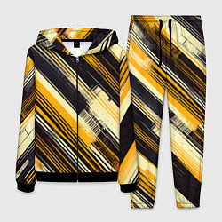 Костюм мужской Жёлтые диагональные полосы на чёрном фоне, цвет: 3D-черный