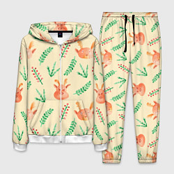 Костюм мужской Новогодний узор с оленями и веточками, цвет: 3D-белый