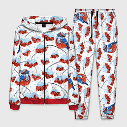 Костюм мужской Снегири в шапочках на рябине, цвет: 3D-красный