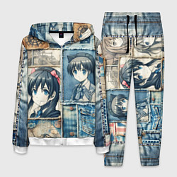 Костюм мужской Пэчворк деним и аниме, цвет: 3D-белый