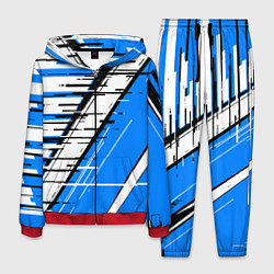 Мужской костюм Чёрно-белые глитч полосы на синем фоне