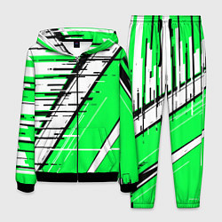 Мужской костюм Чёрно-белые глитч полосы на зелёном фоне
