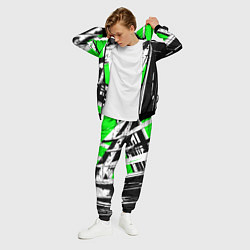 Костюм мужской Чёрно-белые абстрактные линии на зелёном фоне, цвет: 3D-черный — фото 2