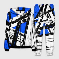 Мужской костюм Чёрно-белые абстрактные линии на синем фоне