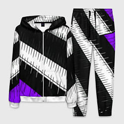 Мужской костюм Диагональные чёрно-белые полосы на фиолетовом фоне