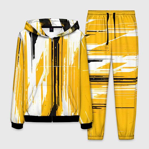 Мужской костюм Вертикальные чёрно-белые линии на жёлтом фоне / 3D-Черный – фото 1