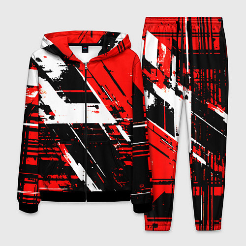Мужской костюм Diagonal black and white stripes on a red backgrou / 3D-Черный – фото 1